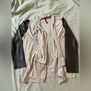 Jessica Simpson black and grey cardigan with black pleather sleeves